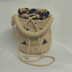 Like New - Zara Raffia Crochet Rope Bucket Bag With Removable Crossbody Strap